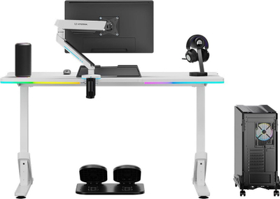 Tavolinë gaming ULTRADESK Iron Wei, skelet çeliku, drita LED, e zezë