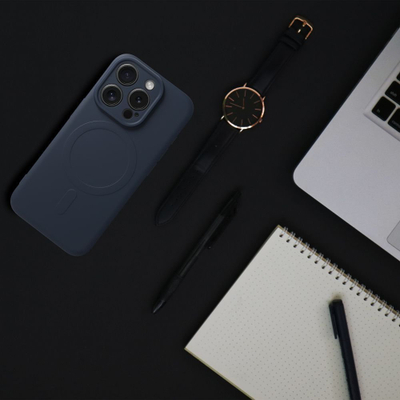 Futera silikoni Mag Cover për iPhone 15 Pro, përputhet me MagSafe, mat, blu e errët
