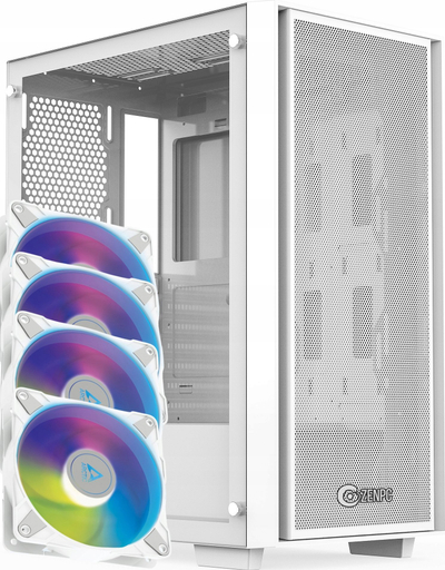 Kула PC Zenpc Z1 Mesh ARGB TG, Midi Tower, 4 ARGB вентилатори, бела