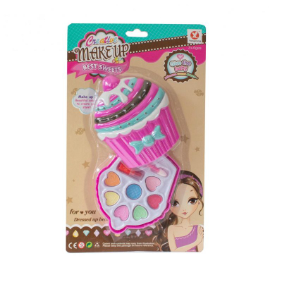 Set kozmetik për kuklla Askato Cupcake, paletë sysh dhe lip gloss, rozë