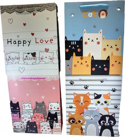 Qese dhuratash Gift Bag L MIX, letër, 31x40x12cm, me mace shumëngjyrëshe
