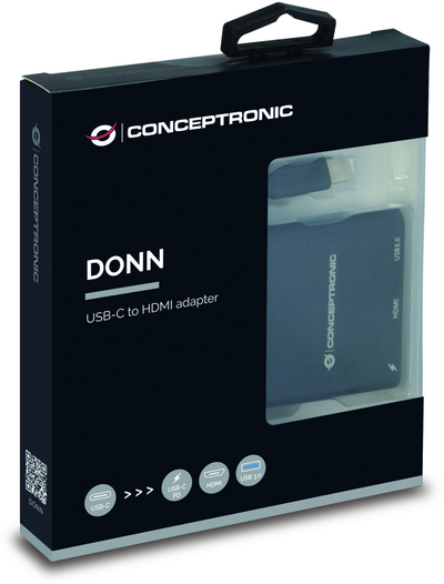 Adapter USB C Conceptronic DONN01B, 3 në 1, HDMI USB 3.0 PD, i zi