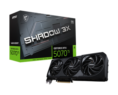 Kartelë grafike MSI GeForce RTX 5070 Ti SHADOW 3X OC, 16GB GDDR7, NVIDIA, e zezë