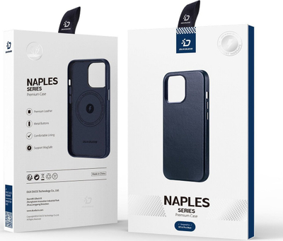 Маска за телефон DUXDUCIS Naples MagSafe, за iPhone 14 Pro Max, природна кожа, сина