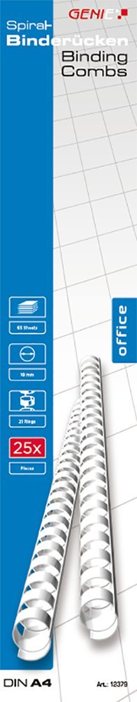 Aksesor për lidhje dosjesh Genie 12379, spirale plastike 1 cm, 65 fletë, e bardhë
