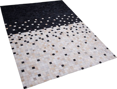 Tapet Beliani ERFELEK, lëkurë natyrale, 160x230 cm, i zi me bezhë
