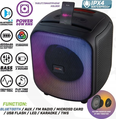 Блутут звучник Rebeltec PowerCUBE 500, 60W, FM USB, црн