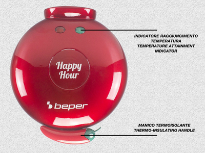 Електричен грил Beper P101CUD600 Happy Hour, 900W, дијаметар 23.5 cm, црвен