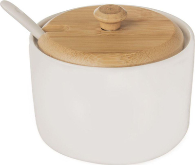 Sheqerkore Orion Whiteline, porcelan, me kapak bambuje, e bardhë