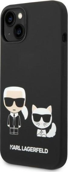 Kapak telefoni Karl Lagerfeld Karl and Choupette, MagSafe, silikon, për iPhone 14, i zi