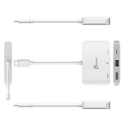 Адаптер USB C J5create JCA351 N, HDMI 4K, Етернет, Power Delivery, бел