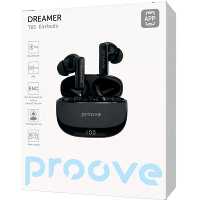 Dëgjuse wireless Proove Dreamer TWS me ANC dhe aplikacion dedikuar (APP), të zeza