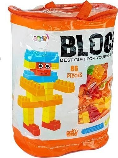 Игра со градежни блокчиња Block, 86 парчиња, во торба, повеќебојни