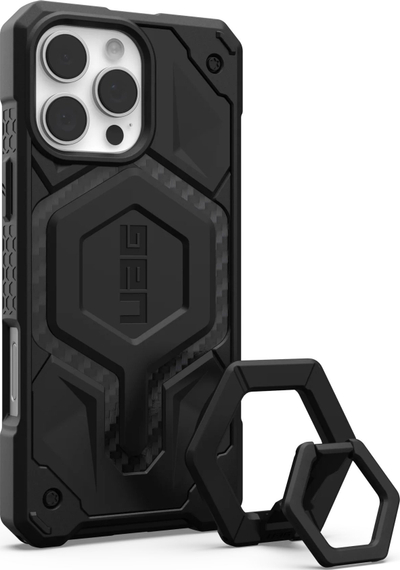Maskë UAG Monarch Pro MagSafe për iPhone 16 Pro Max, me ring stand, karbon e zezë