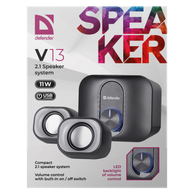 Altoparlantë kompjuteri Defender V13 2.1, 11W, USB, me LED, të zinj