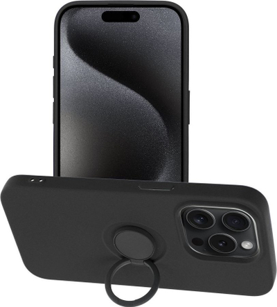 Mbrojtëse telefoni Silicone Ring Case për iPhone 15 Pro, silikon, me unazë, e zezë