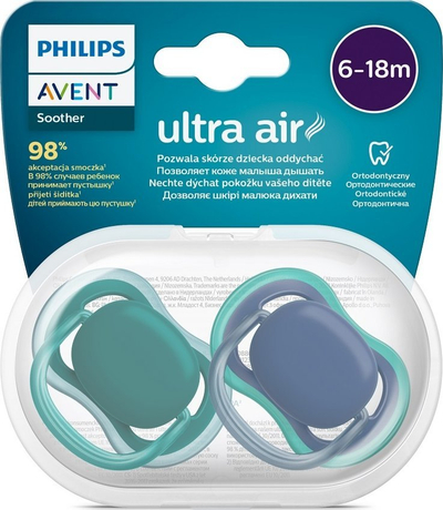 Biberon qetësues Philips Avent Ultra Air SCF085/31, 6–18 muaj, set 2 copë, për djem