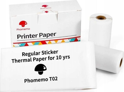 Letër vetëngjitëse për printer termik Phomemo Q22-RMS10, set 3 rrotulla, 50mm, e bardhë