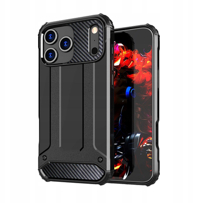 Mbrojtëse telefoni Hurtel Hybrid Armor për iPhone 17 Pro, TPU dhe polikarbonat, e zezë