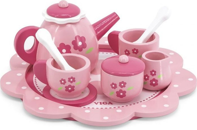Set çaji dhe kafeje Viga Tea and Coffee, prej druri, motive me lule rozë
