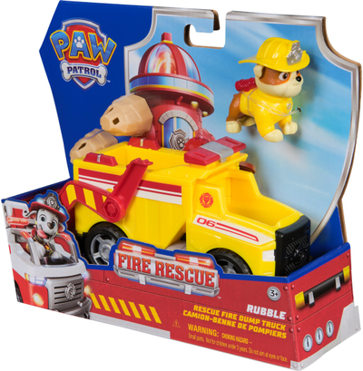 Lodër kamion Paw Patrol Rubble Dump Truck Fire Rescue, me figurë, i verdhë