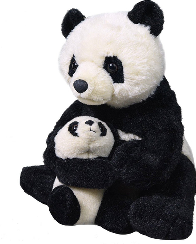 Lodër pelushi panda mami me beben, 12\", për tu përqafuar, bardh e zi