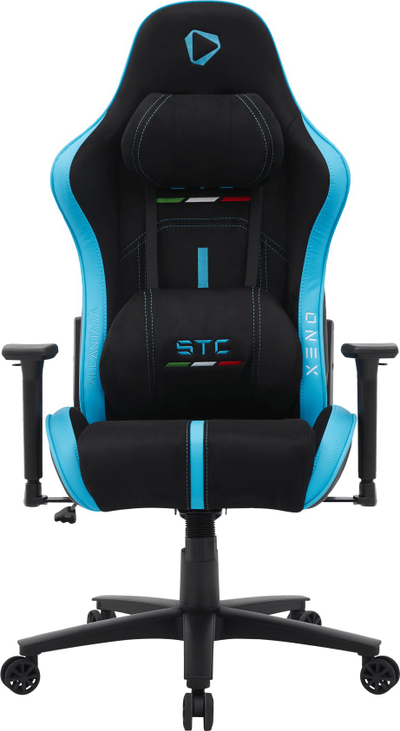 Karrige gaming ONEX STC Alcantara, ergonomike, me jastëk mbështetës, e zezë dhe blu