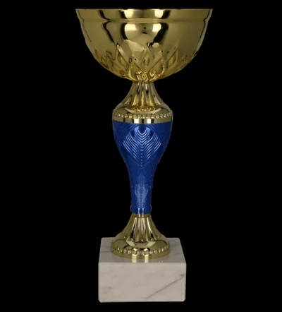 Kupë metalike dekorative 8369F, 20cm, bazë mermeri, ari blu