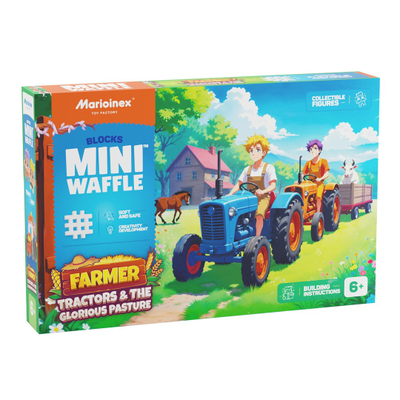 Lodër ndërtimi Marioinex Mini Waffle Farmer, 100 pjesë, traktor dhe livadh, shumëngjyrëshe