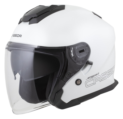 Helmetë moto Cassida Jet Tech 2.0 Solid, polikarbonat, vizor i gjatë, e bardhë e zezë gri