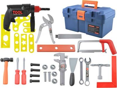 Kuti veglash lodër A Toy Tool Box, set me vegla plastike, 30 cm, blu