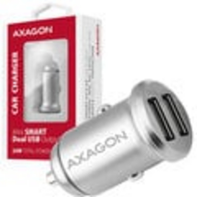 Karikues makine AXAGON mini SMART, 2x porte 5V-2.4A + 2.4A, 24W, i argjendtë