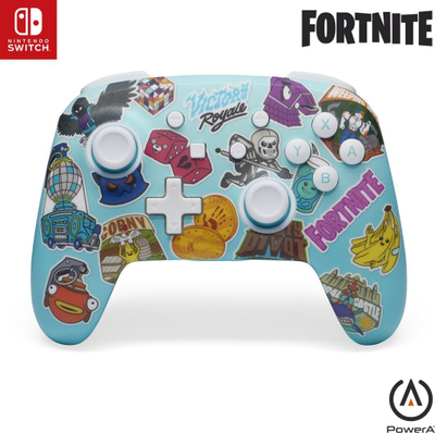Kontrollor wireless PowerA Enhanced për Nintendo Switch, Fortnite Sticker Mania, Bluetooth, i kaltër