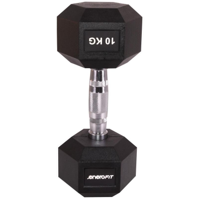 Hantelë EB Fit Hex, 10 kg, me gomë, e zezë
