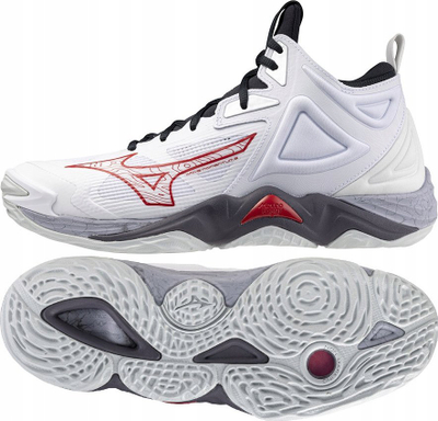 Atlete hendbolli Mizuno Wave Momentum Mid, MIZUNO ENERZY, dizajn mid-cut, të bardha