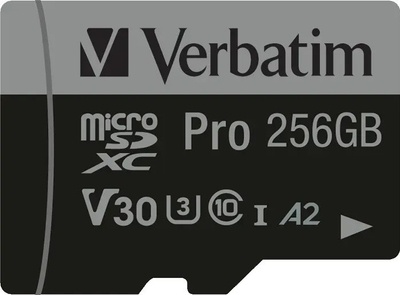Kartë memorie Verbatim Pro U3, 256GB, Micro SDXC, e zezë