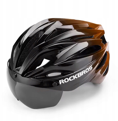 Каска за велосипед Rockbros, со капа и отстранливи UV очила, 58-62 cm, црно кафеава