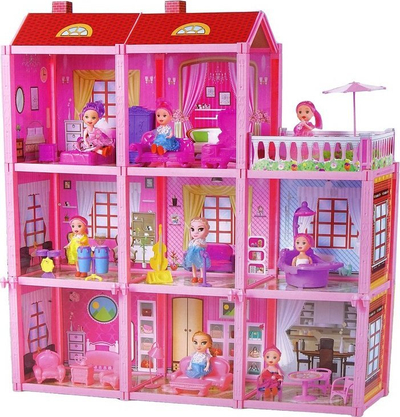 Shpi kukullash LeanToys Fashion Villa, 3 kate, 156 pjesë, rozë