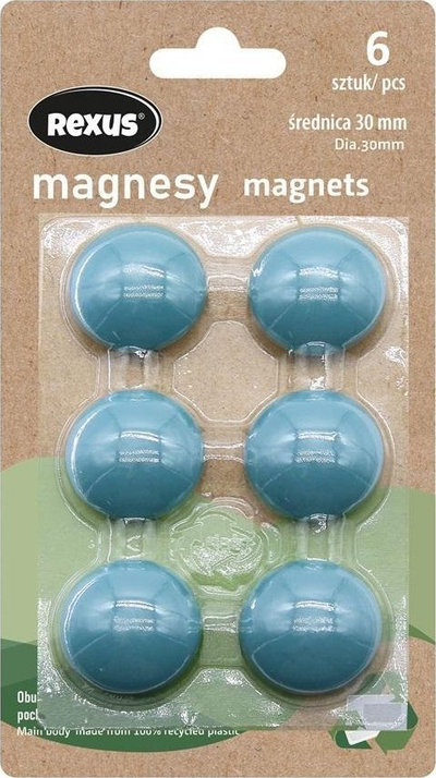 Magnete për tabela Rexus, 30 mm, set me 6 copë, shumëngjyrëshe