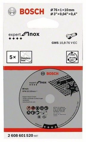 Disk prerës Bosch Expert për inoks, 76x1x10mm, 5 copë