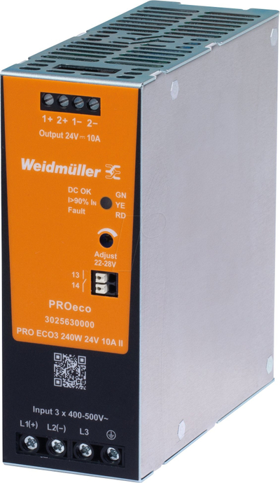 Furnizim energjie Weidmüller PROeco PRO ECO3 240W, 24V 10A, trefazor, portokalli