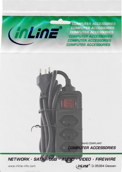 Prizë zgjatuese InLine Socket Strip Zvicër, 3 dalje, 1.5m, e zezë