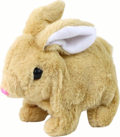 Lodër interaktive lepurush Walking Bunny, me lëvizje e tinguj, me gëzof t’gjatë, bezhë