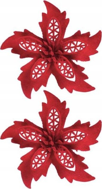 Lule dekorative Titanum Flocked Poinsettia, set 2 copë, 11.5 cm, të kuqe