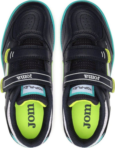 Këpucë futsalli për kalamaj Joma Top Flex Jr 23 Indoor, sholle gome, mbyllje me ngjitës, blu e errët me të verdhë