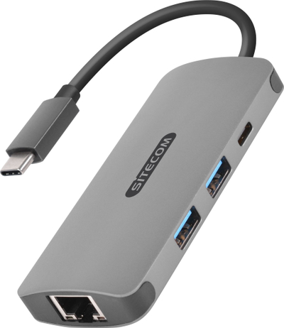 Adapter Sitecom, LAN USB-C, CN-378 USB HUB 2x USB 3.0, gri 