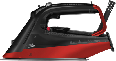 Hekur me avull Beko SIM8130R Softglide, 3000W, me pllakë qeramike, i zi me të kuqe