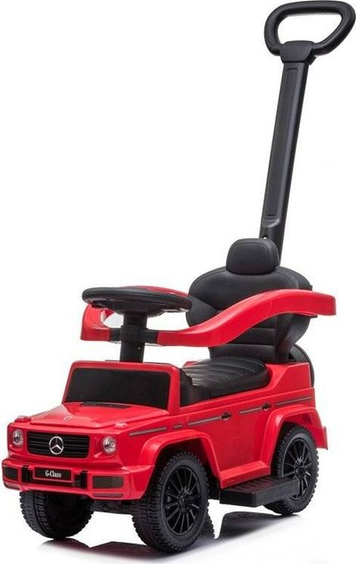 Makinë lodër Mercedes G-Class 653, me dorezë për shtyrje, me zë bore, e kuqe