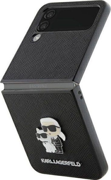 Mbulesë telefoni Karl Lagerfeld Saffiano Karl &amp; Choupette, për Samsung Galaxy Z Flip4, lëkurë ekologjike, e zezë