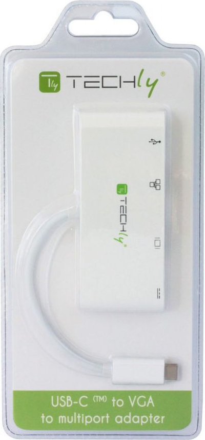 Dok USB-C Techly IADAP USB31 DOCK2 me VGA dhe Gigabit Ethernet, gri